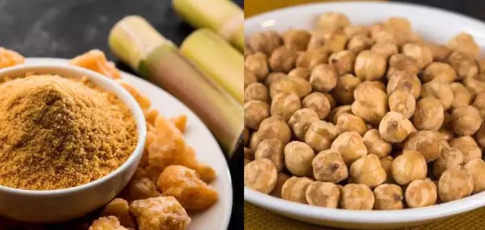 Chickpeas and jaggery/चने और गुड़ /चणे आणि गुळ